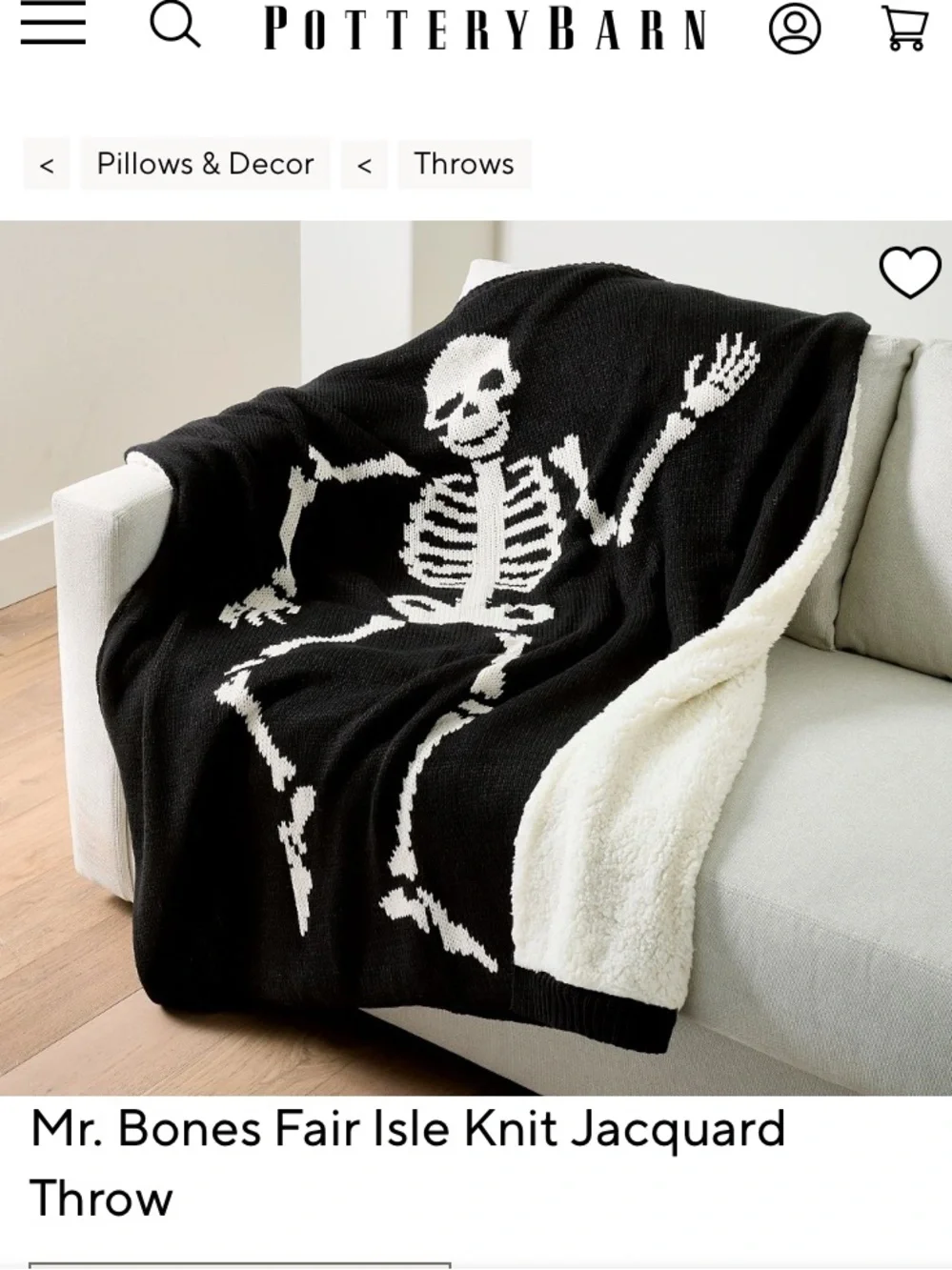 Pottery Barn New Sealed Chunky Knit Throw Black White Bones Skull Skeleton